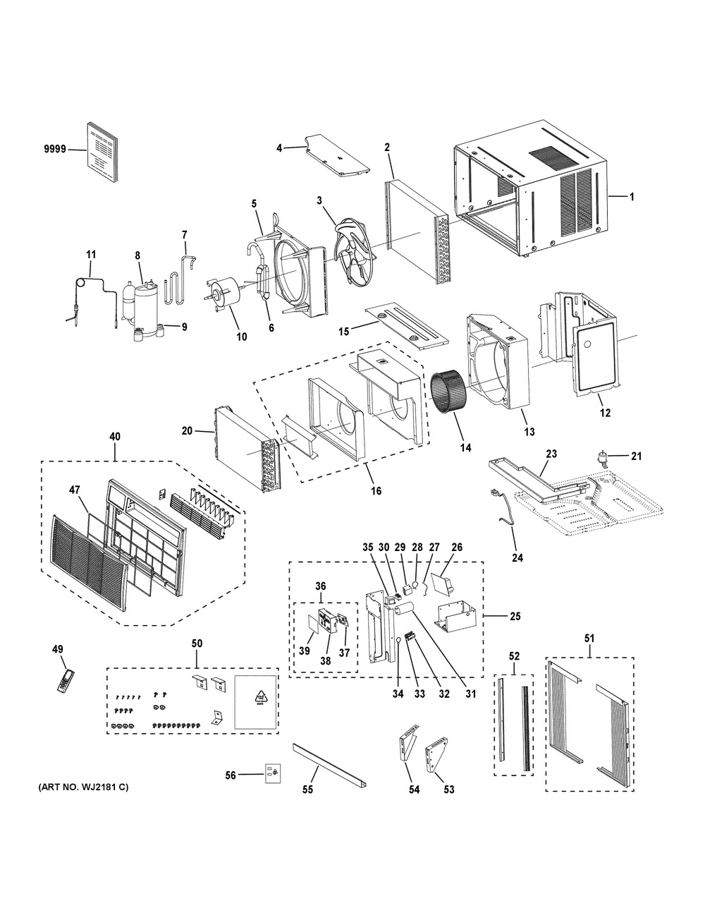 Room Air Conditioner Diagram and Parts List for AHE24DXH1  General Electric Air Conditioner