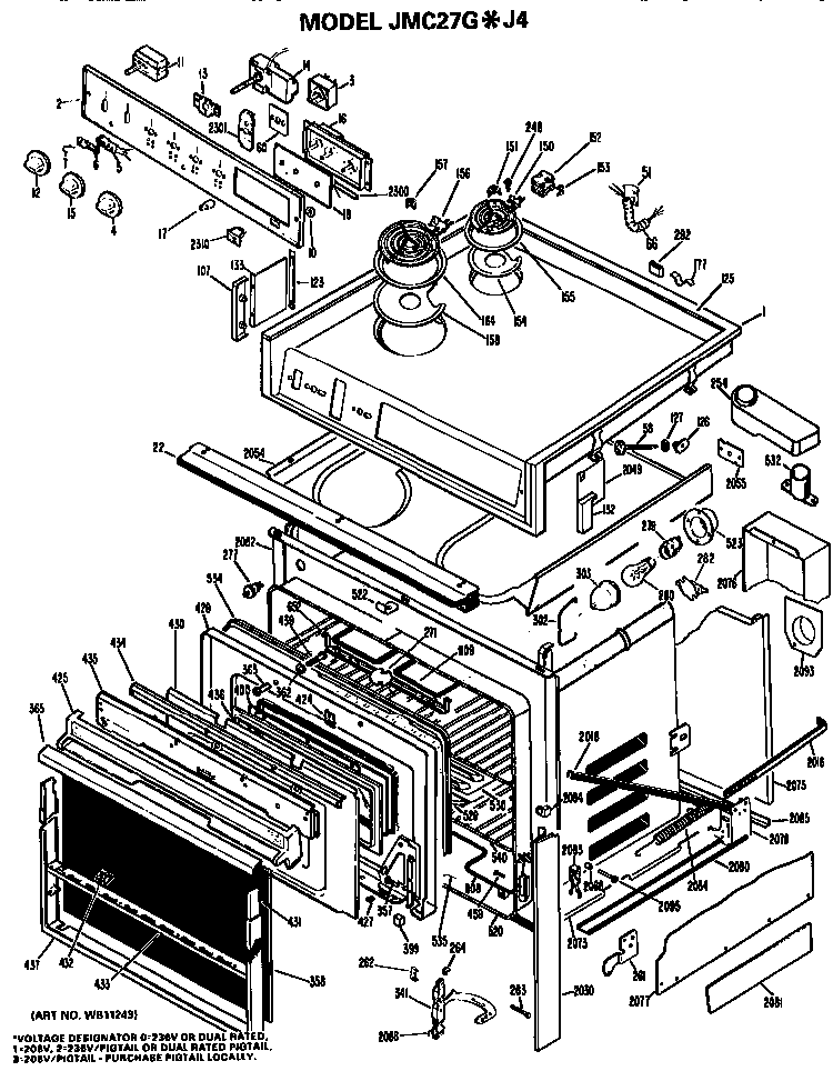Replacement Parts Diagram and Parts List for JMC27GJ4  General Electric Range