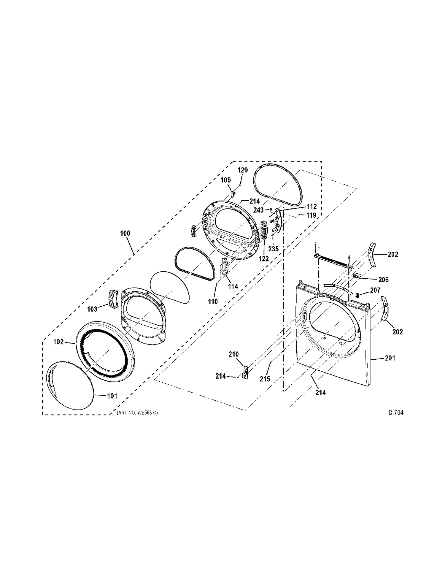 FRONT PANEL & DOOR Diagram and Parts List for PCVH480EK0WW  General Electric Dryer