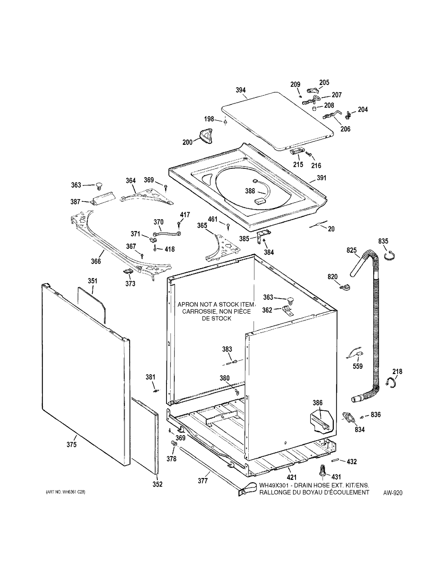 CABINET Diagram and Parts List for PTAN6250M0WT  General Electric Washer