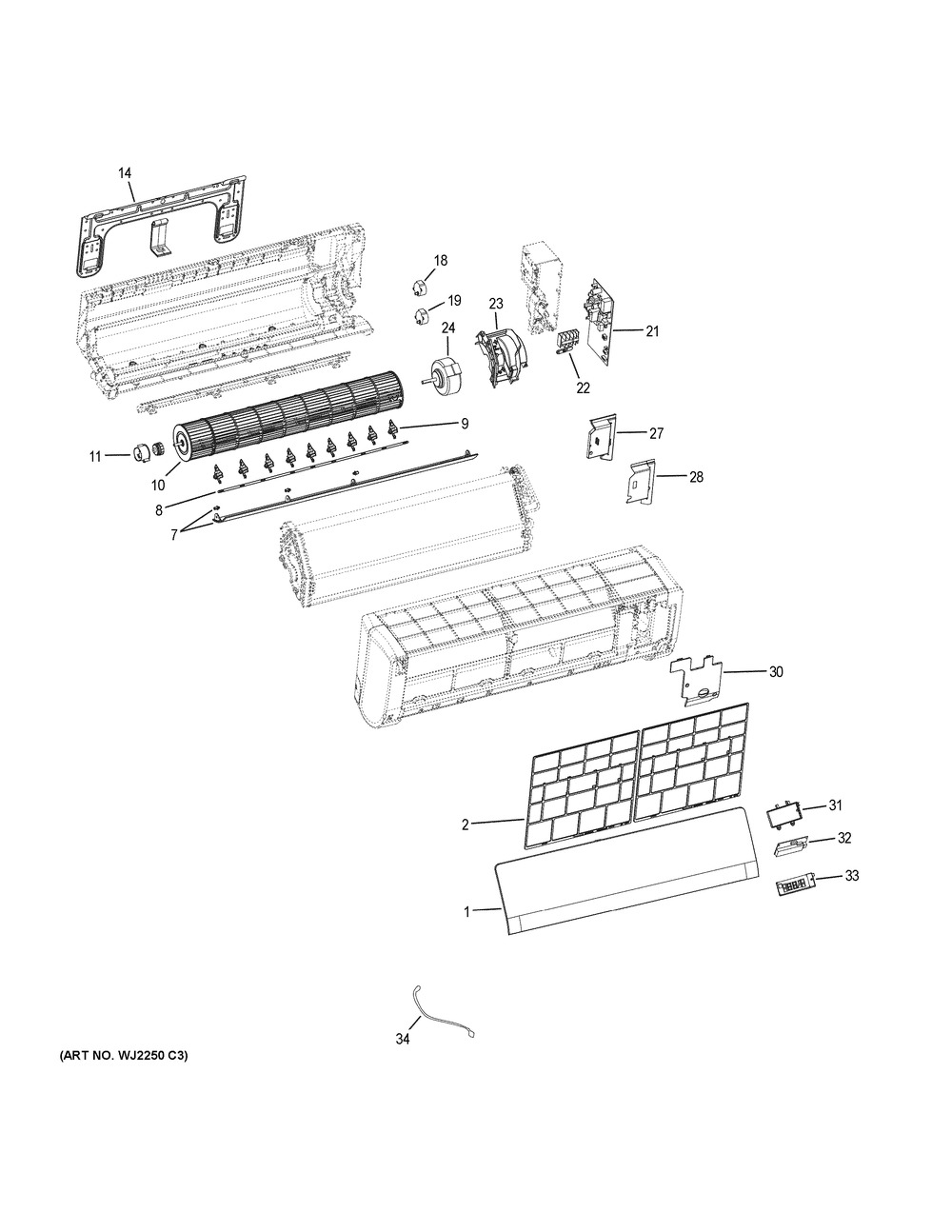 Room Air Conditioner Diagram and Parts List for AW07EH2VHA  General Electric Air Conditioner