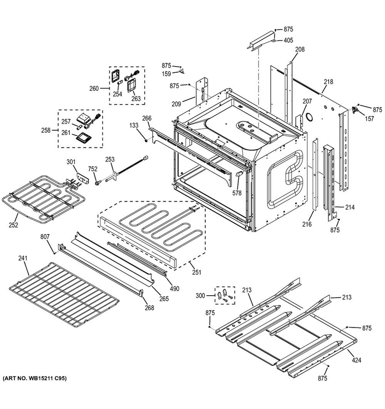 Lower Oven Diagram and Parts List for JT5500EJ1ES  General Electric Wall Oven