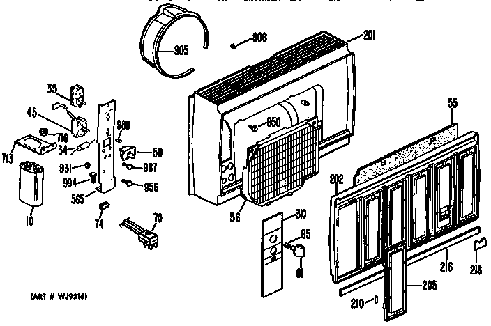 Grille Assembly Diagram and Parts List for AT706FSK1  General Electric Air Conditioner