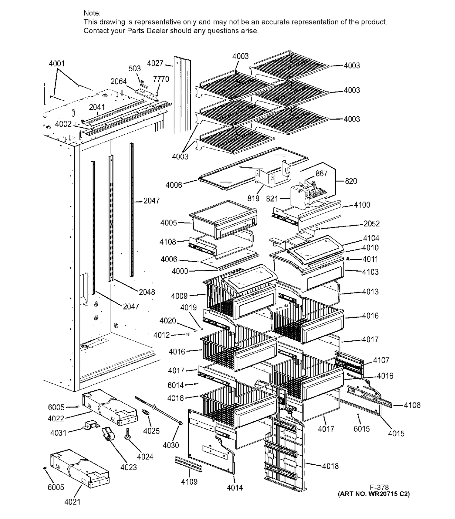 SHELVES & DRAWERS Diagram and Parts List for ZIFS360NHARH  General Electric Freezer