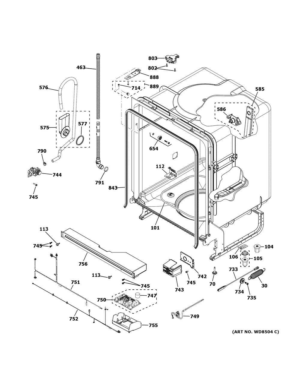 Body Parts Diagram and Parts List for XDF300PSN5SS  General Electric Dishwasher