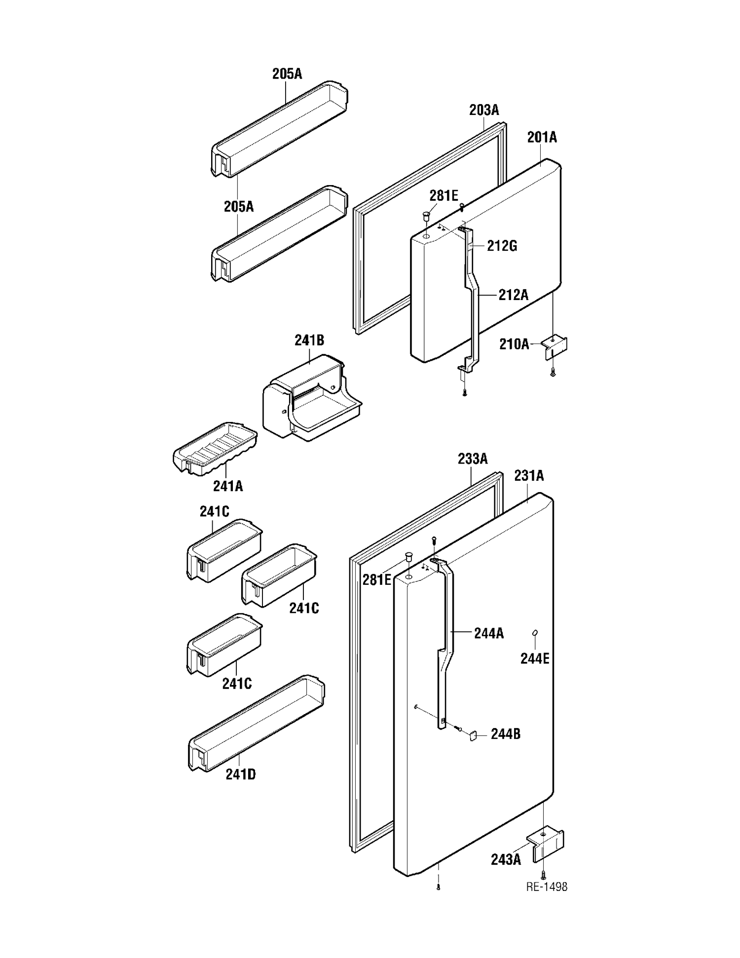 DOOR GROUP Diagram and Parts List for GTA18LBNBB  General Electric Refrigerator