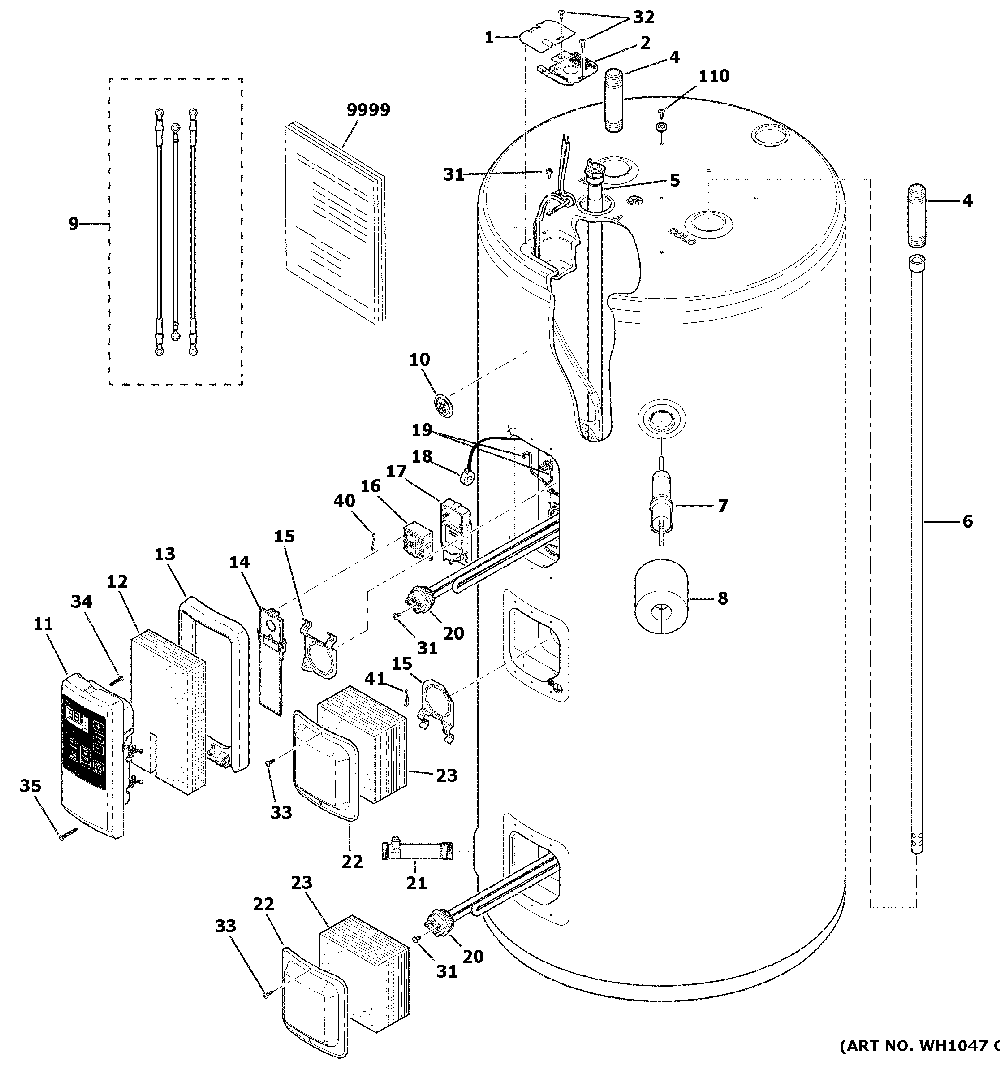 Water heater assembly Diagram and Parts List for GE50S10BMM01  General Electric Water Heater