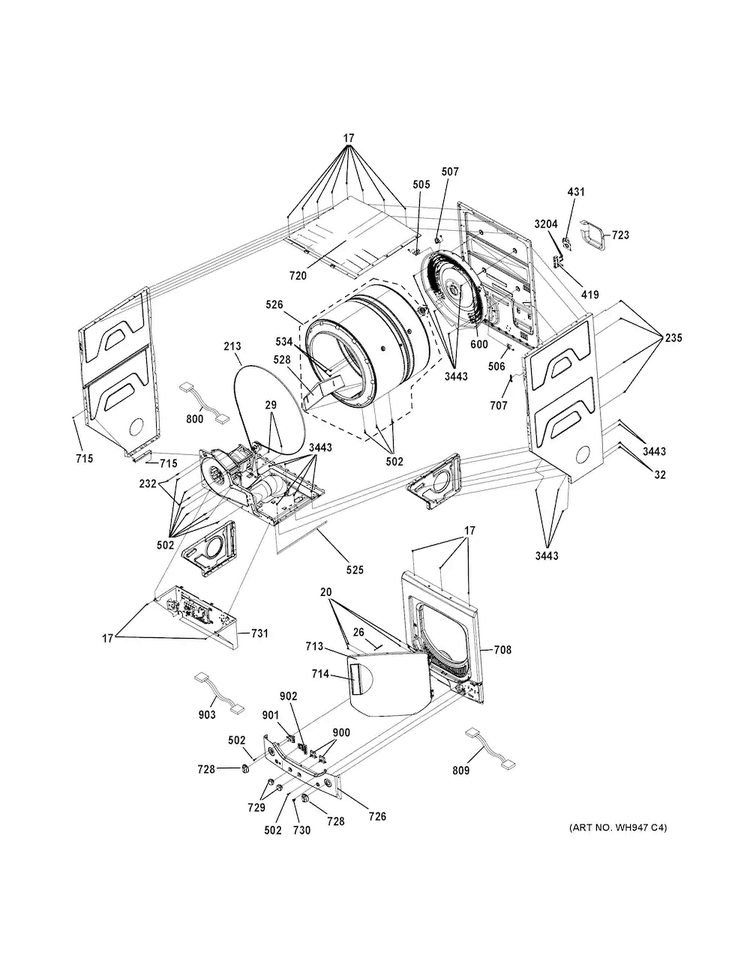 Cabinet Diagram and Parts List for GUD24ESSJ0WW  General Electric Washer Dryer Combo