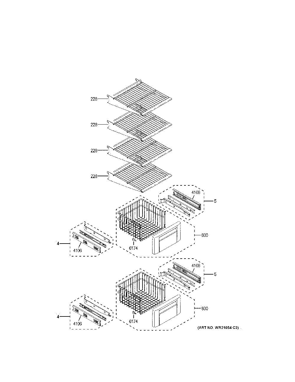 Freezer Shelves Diagram and Parts List for CSB42WP2NHS1  General Electric Refrigerator
