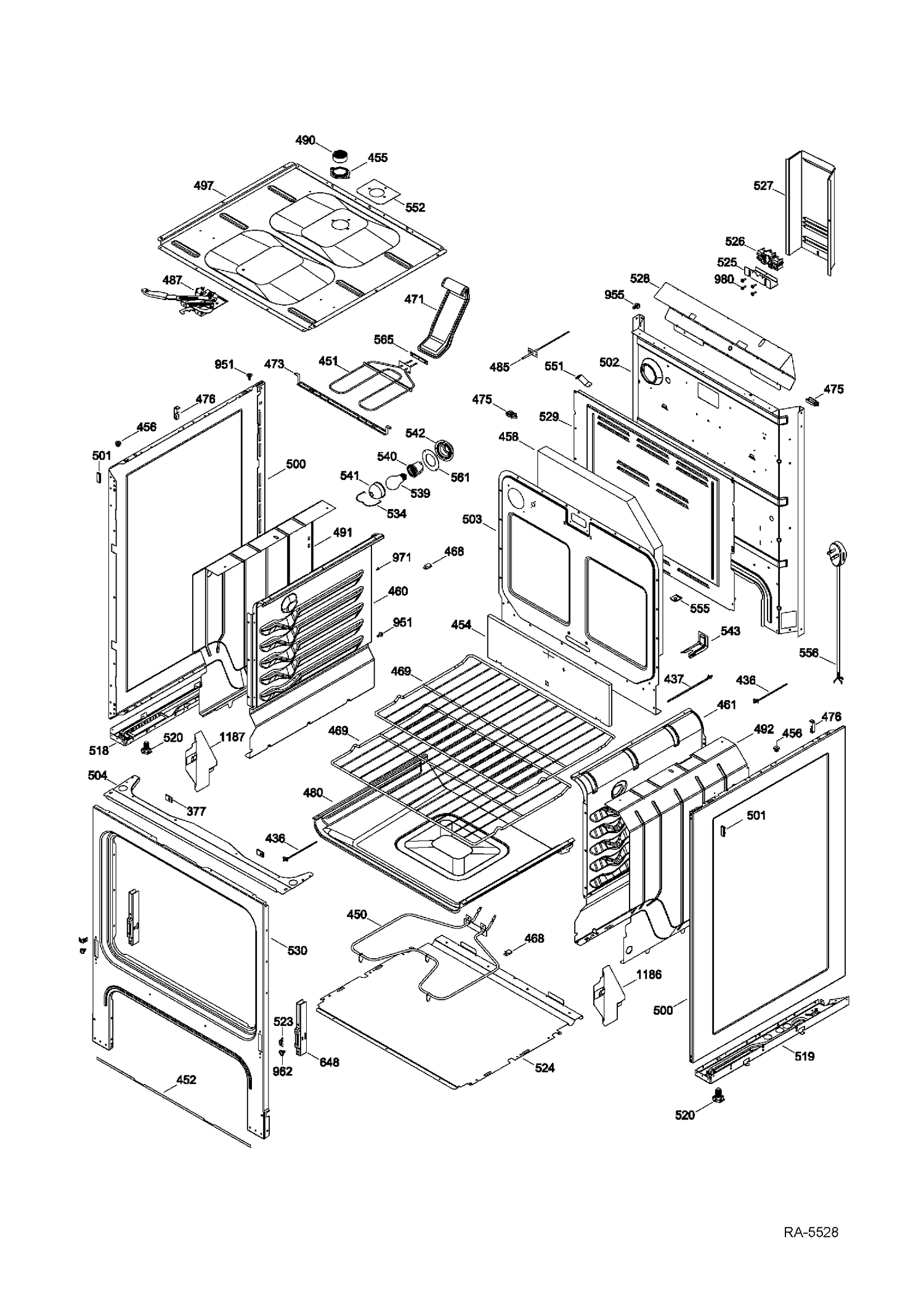 BODY PARTS Diagram and Parts List for RCB787DN3WW  General Electric Range