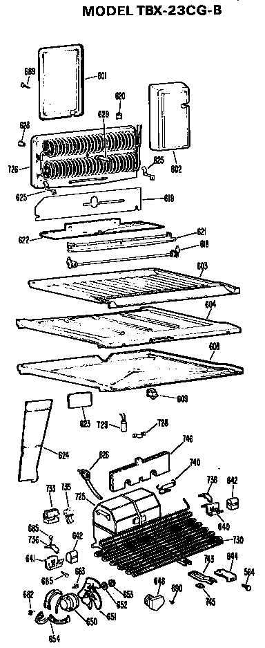 Unit Parts Diagram and Parts List for TBX23CGB  General Electric Refrigerator