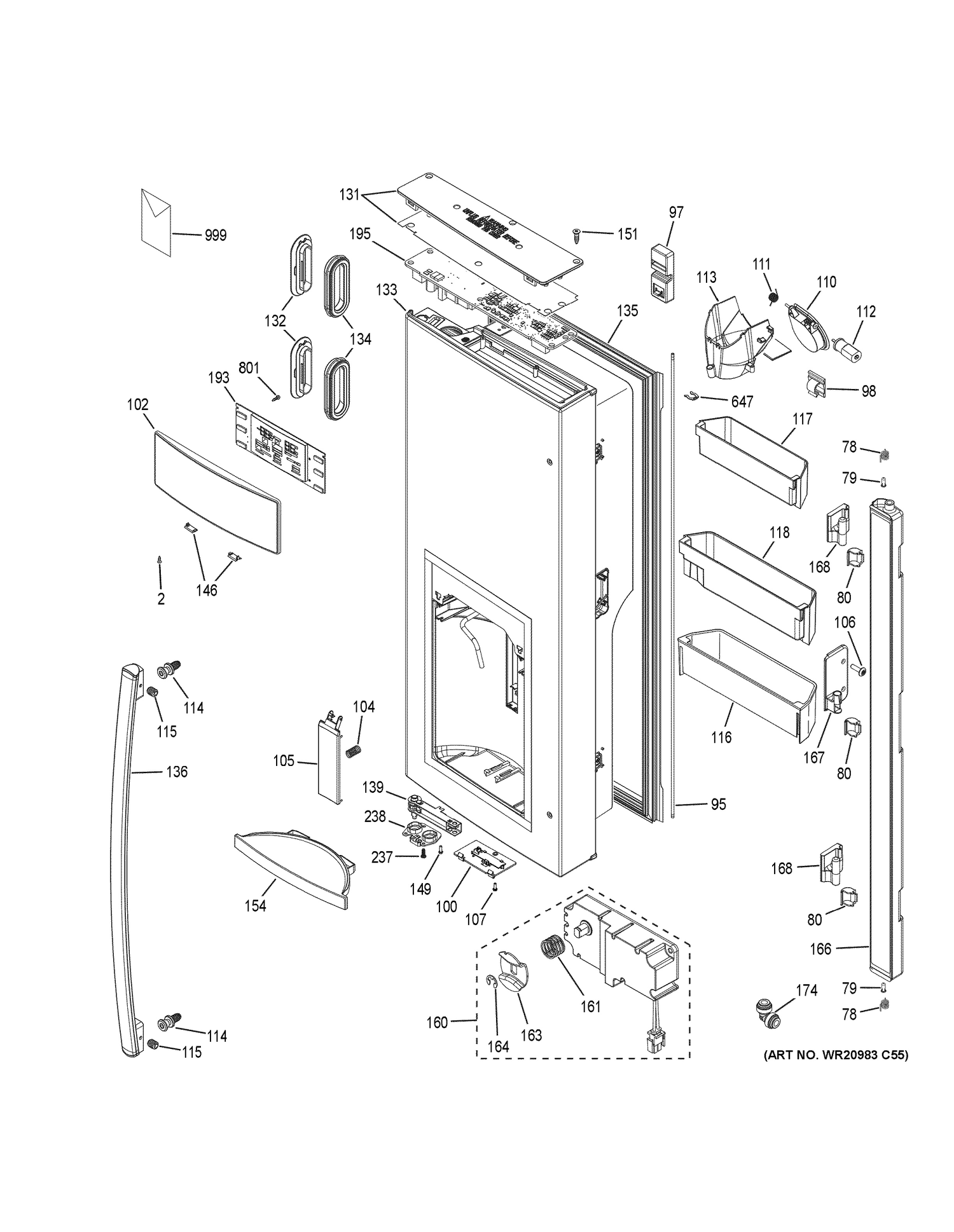 DISPENSER DOOR Diagram and Parts List for GFE26GGKGBB  General Electric Refrigerator