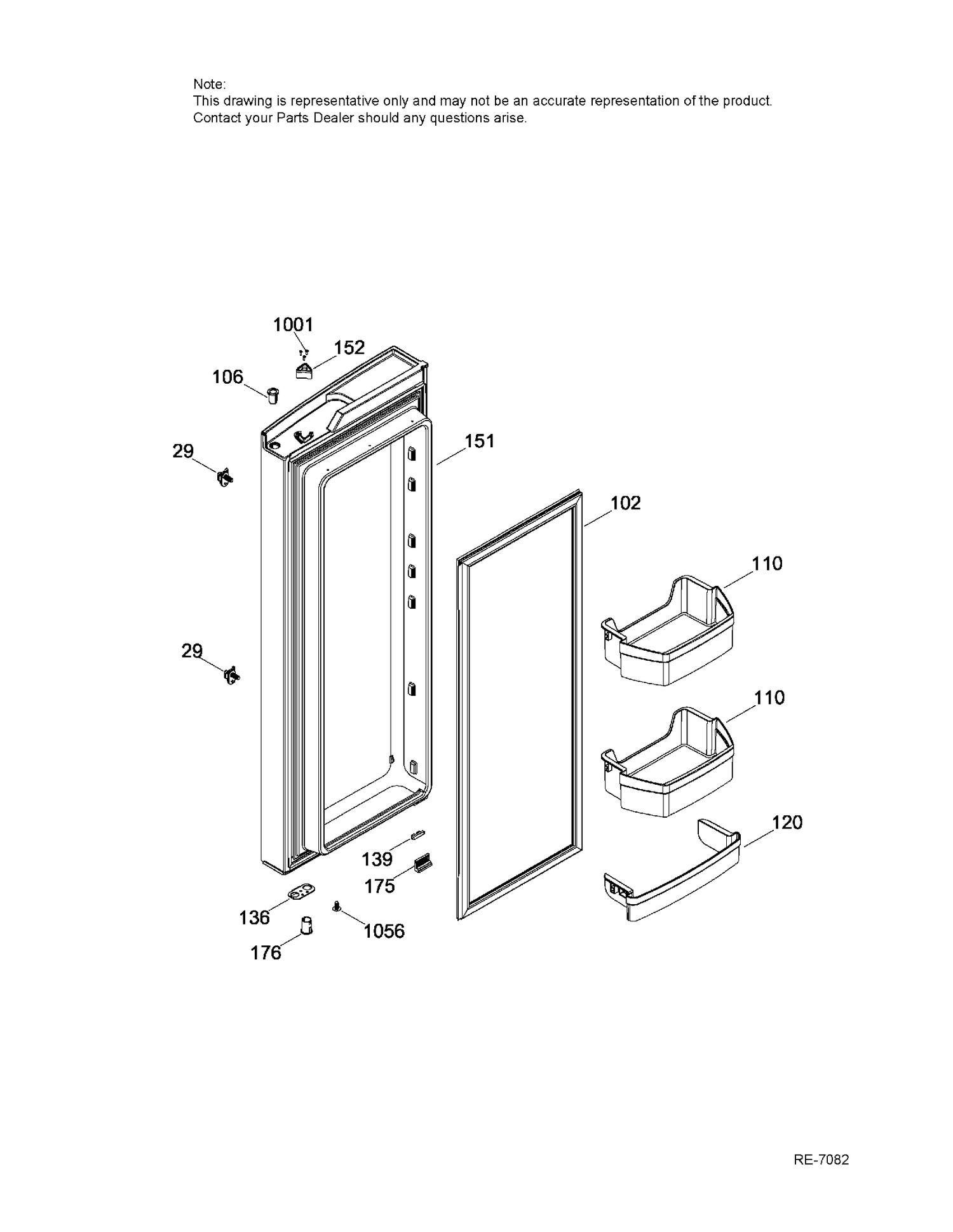 FRESH FOOD DOOR RIGHT Diagram and Parts List for GNE25DGKBKWW  General Electric Refrigerator