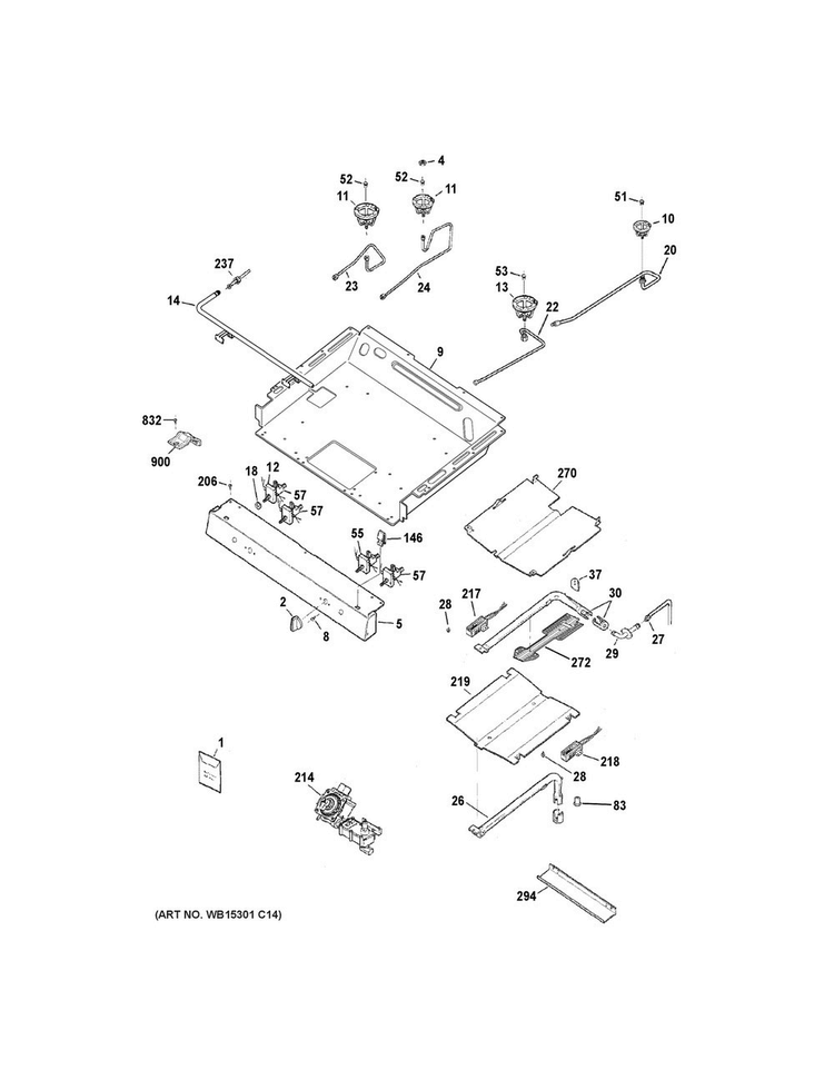Gas & Burner Parts Diagram and Parts List for JGB630DEF2BB  General Electric Range