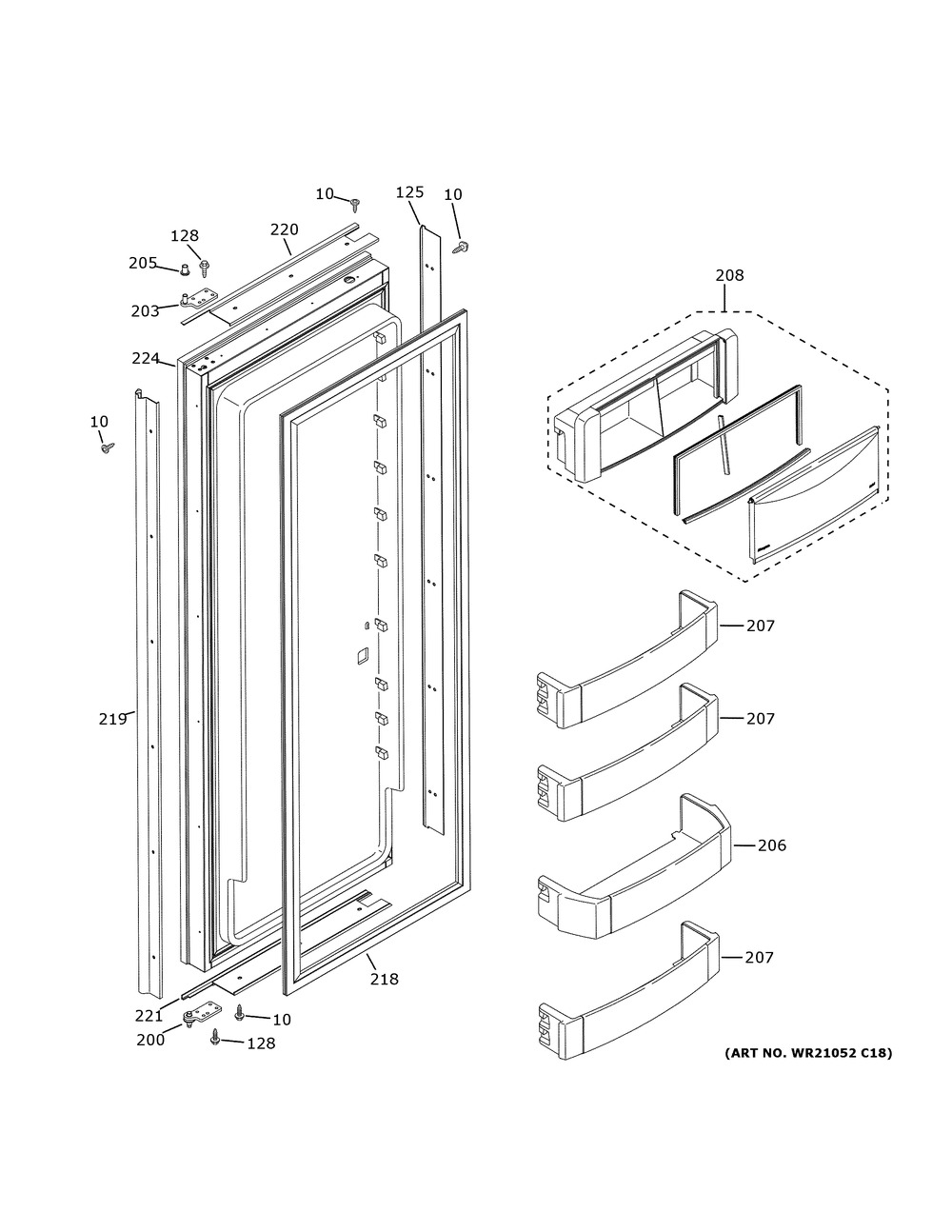 Fresh Food Door Diagram and Parts List for ZIS420NNKII  General Electric Refrigerator