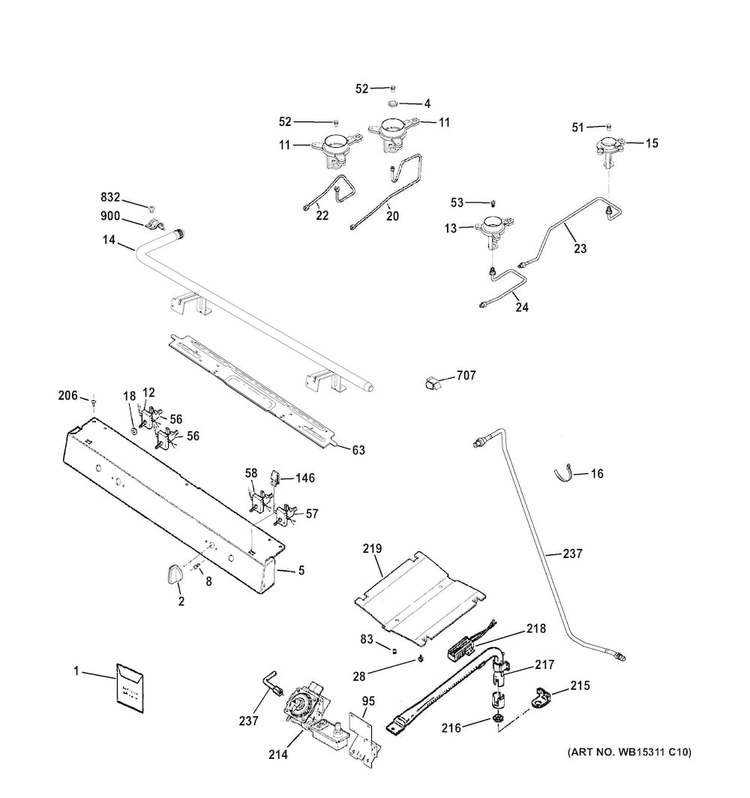 Gas & Burner Parts Diagram and Parts List for JGBS60DEK1CC  General Electric Range