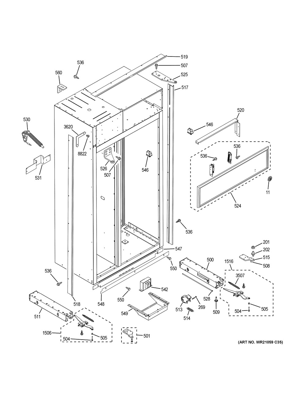 Case Parts Diagram and Parts List for PSB42YSKCSS  General Electric Refrigerator