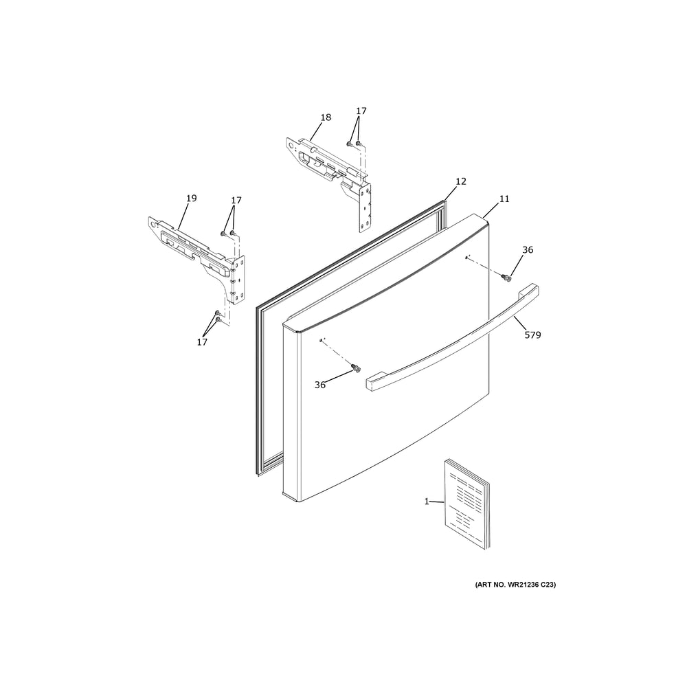 Freezer Door Diagram and Parts List for GWE22JYMCFFS  General Electric Refrigerator