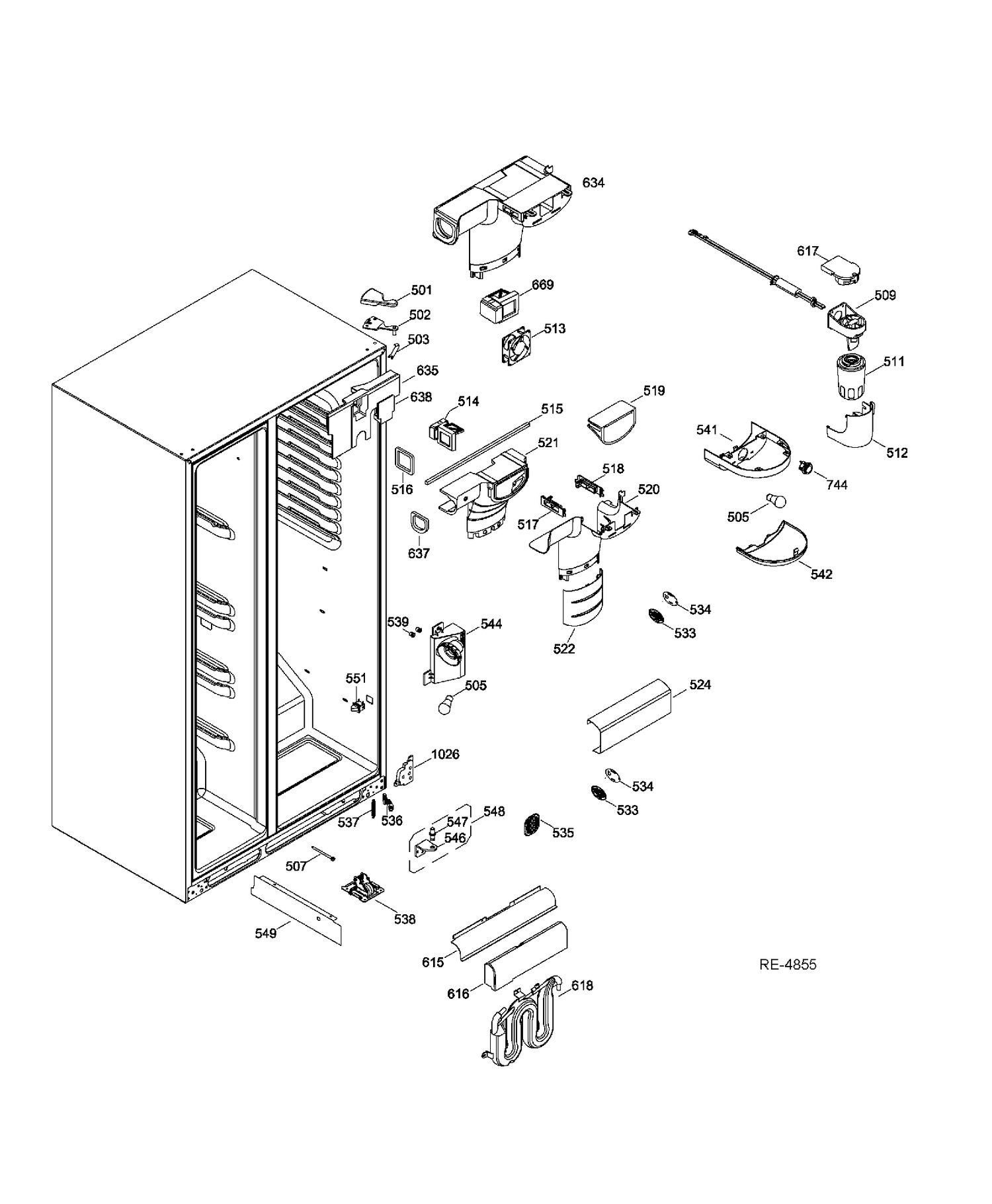 FF SECTION Diagram and Parts List for GSRC3QGXHFWW  General Electric Refrigerator