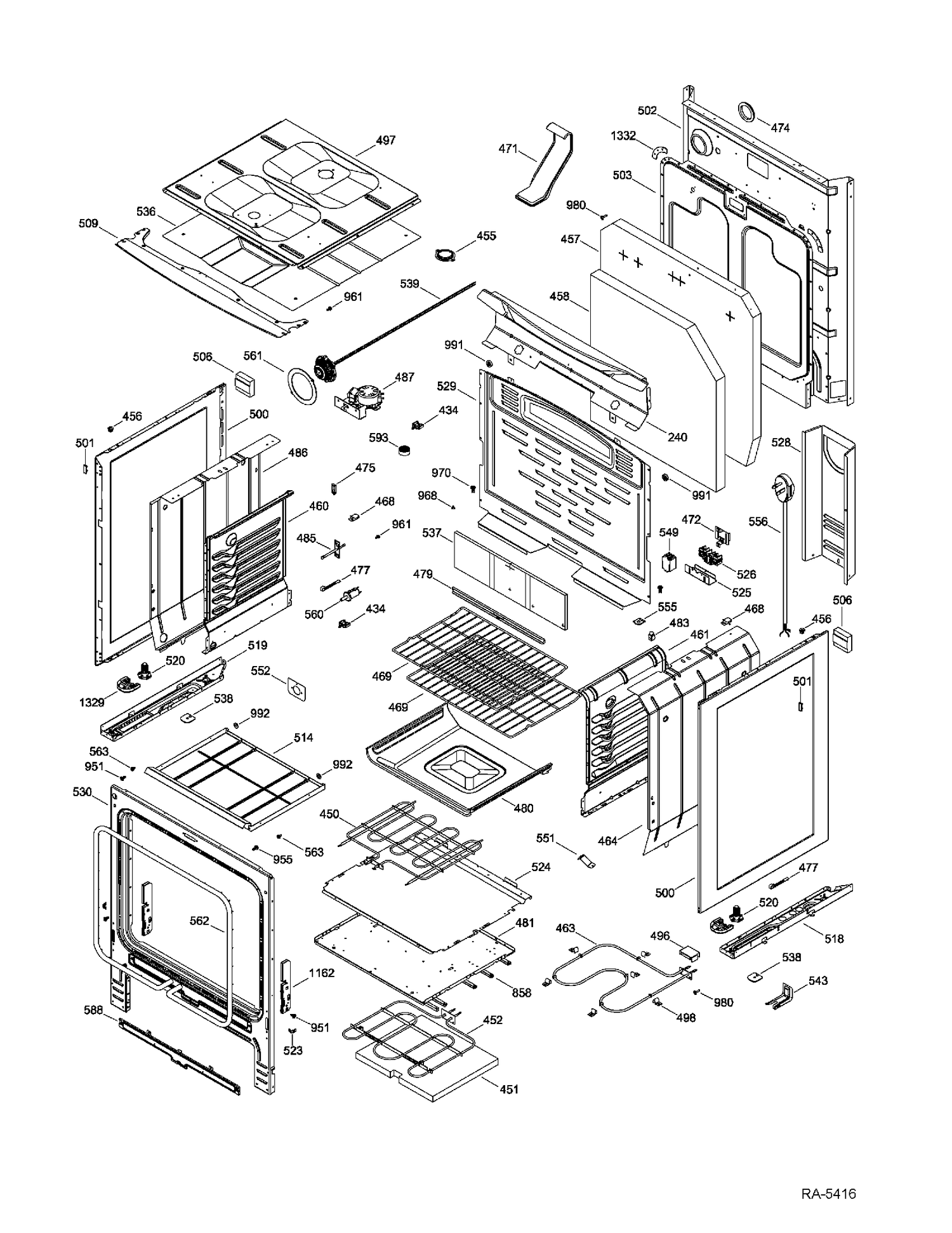 BODY PARTS Diagram and Parts List for PCB900DR3WW  General Electric Range
