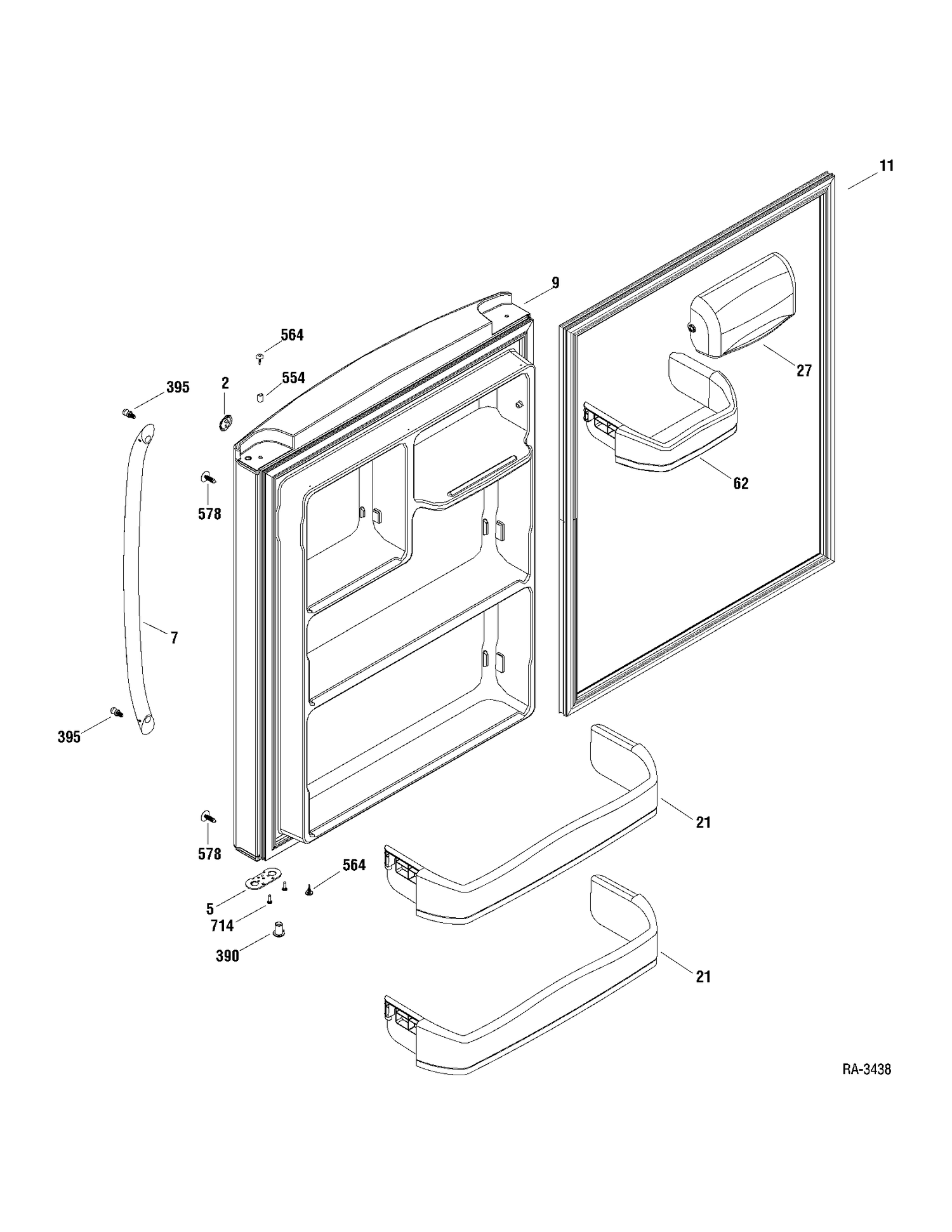 FF DOOR Diagram and Parts List for GBSC0HBXAEWW  General Electric Refrigerator