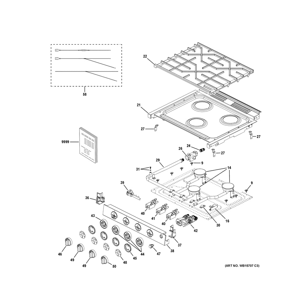 Control Panel And Cooktop Diagram and Parts List for PLD621RW2SS  General Electric Range