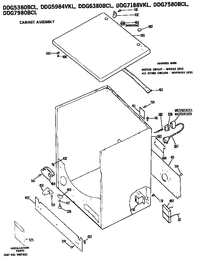 Cabinet Assembly Diagram and Parts List for DDG7188VKL  General Electric Dryer