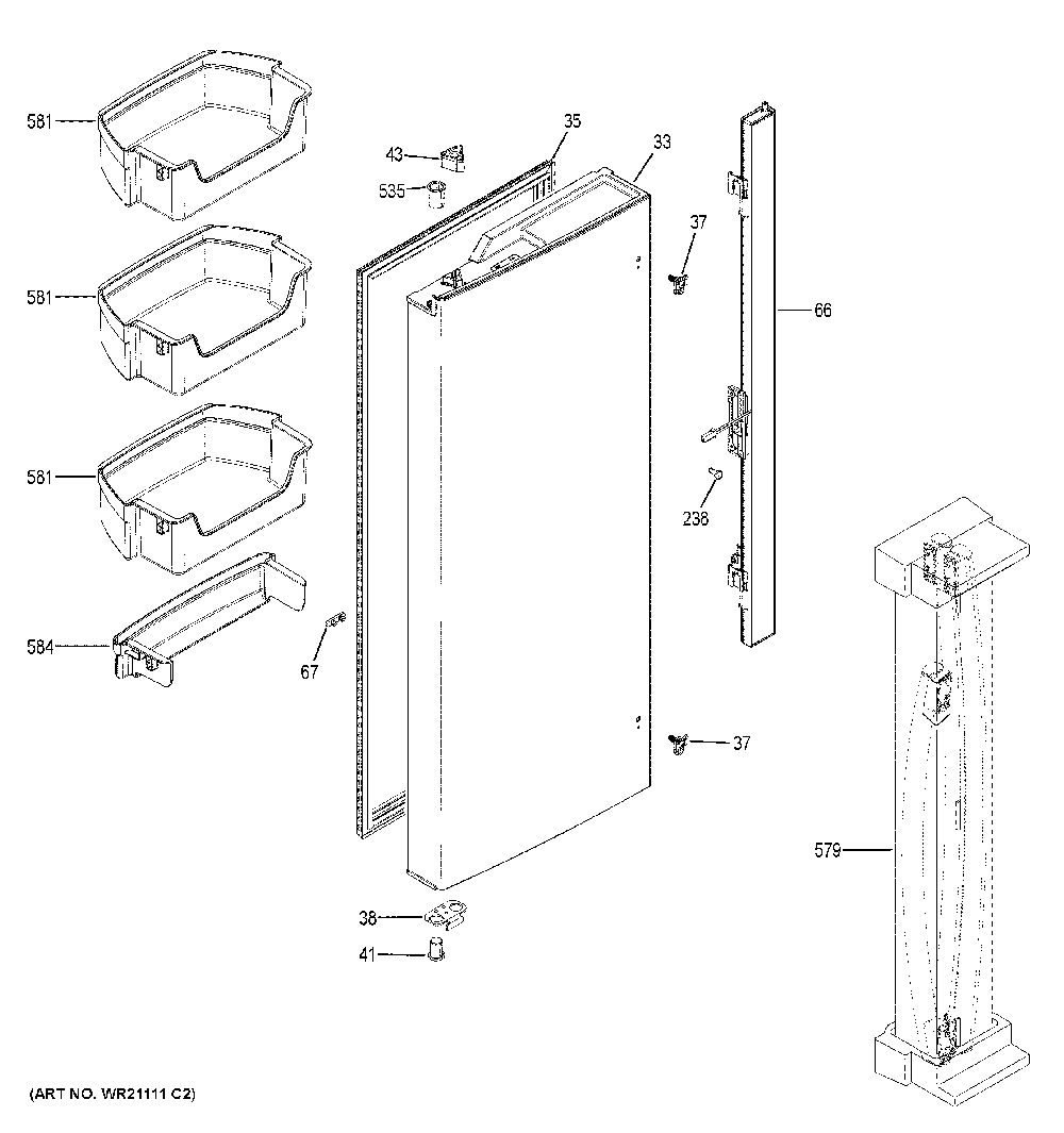 Fresh food door - lh Diagram and Parts List for GNE27JYMKFFS  General Electric Refrigerator