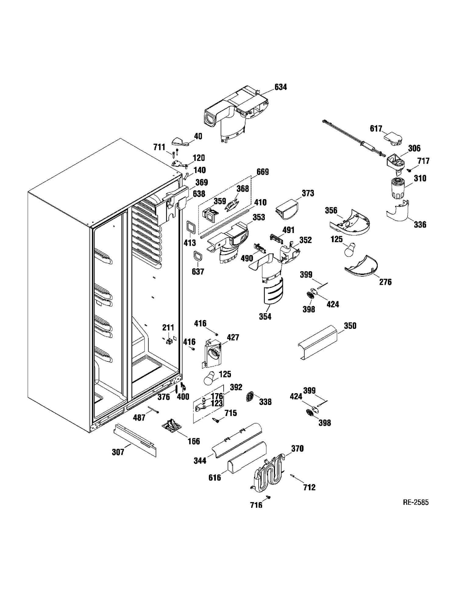 FF SECTION Diagram and Parts List for DSR23UGTABB  General Electric Refrigerator