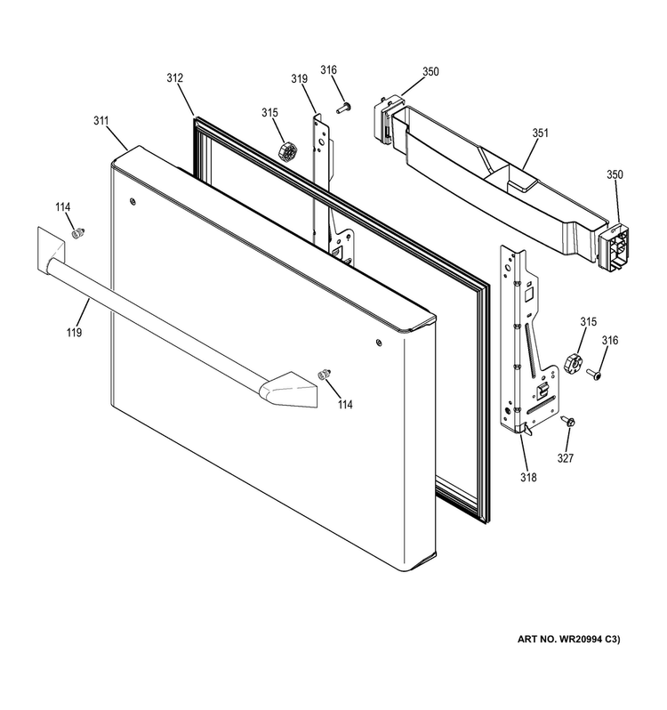 Freezer Door Diagram and Parts List for ZWE23PSHCSS  General Electric Refrigerator