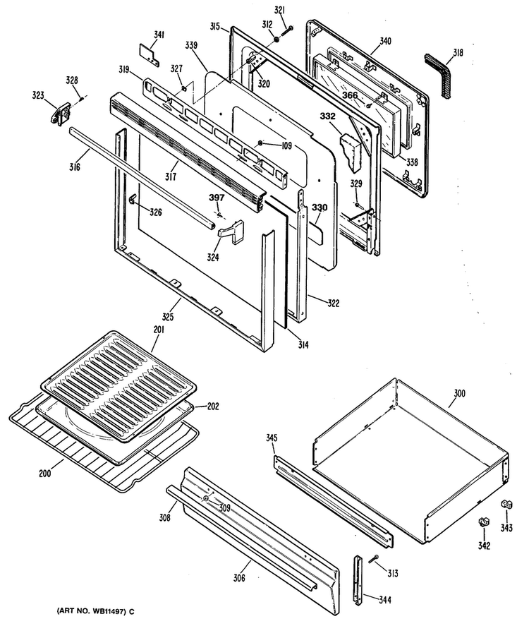 Door Diagram and Parts List for JKP36G*D2  General Electric Microwave Oven Combo