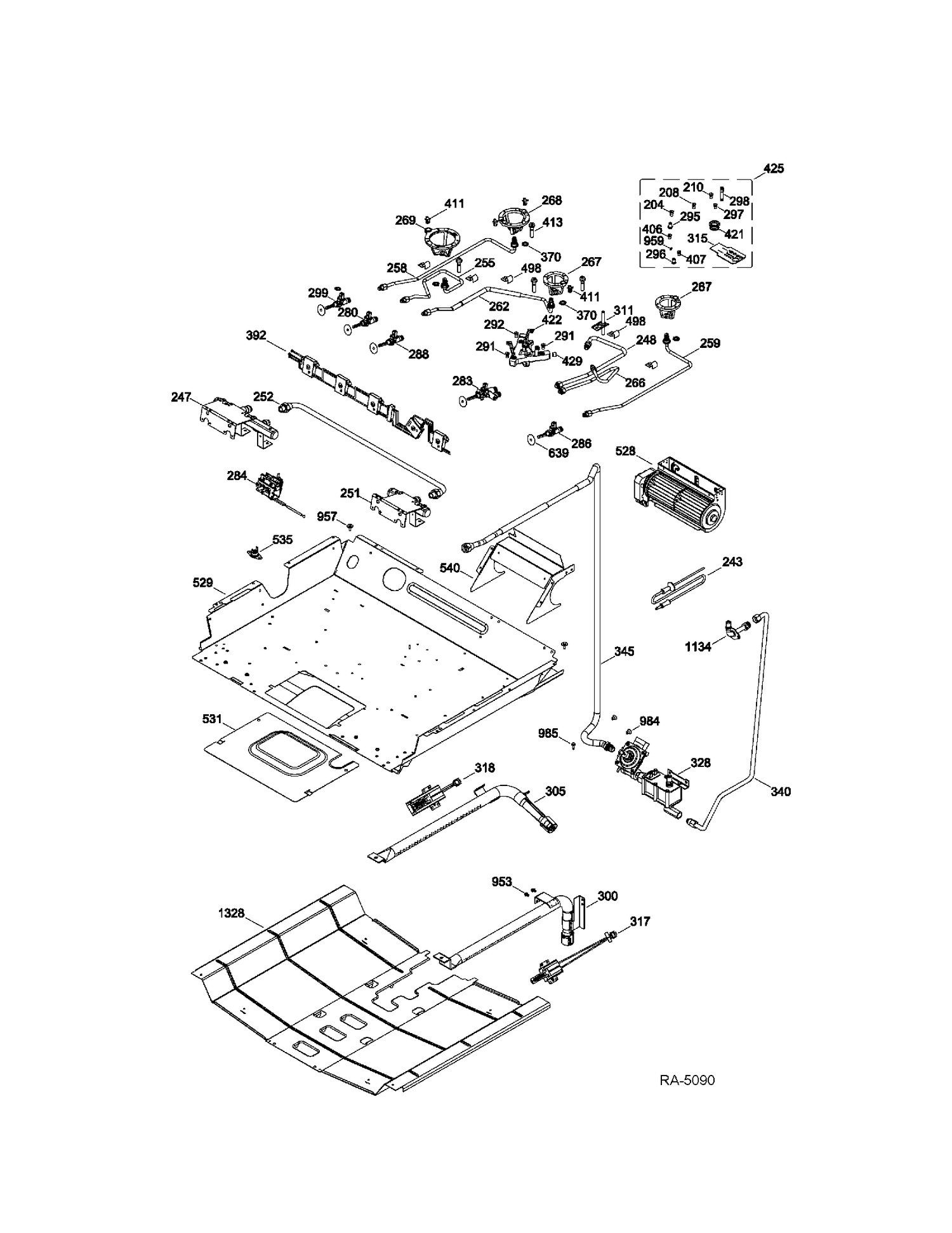 GAS & BURNER PARTS Diagram and Parts List for CCGS985SET4SS  General Electric Range