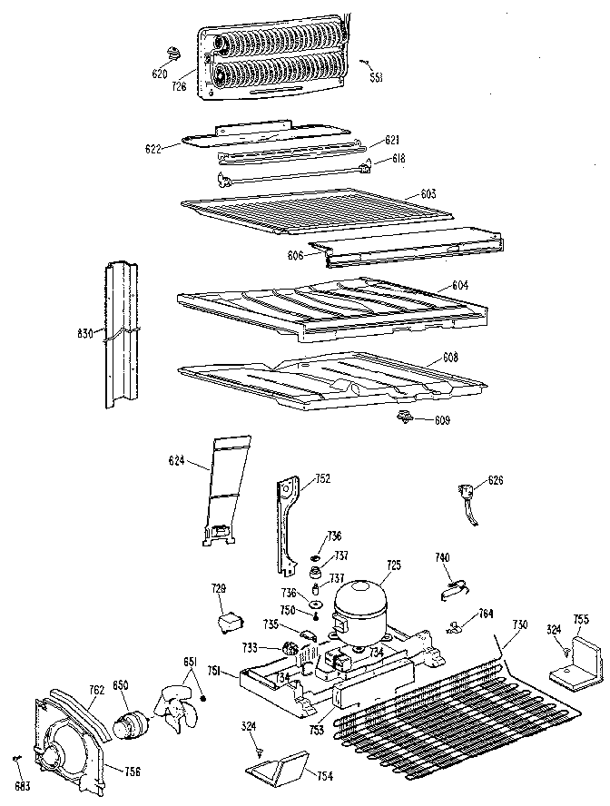 Unit Parts Diagram and Parts List for TBX21KMM  General Electric Refrigerator