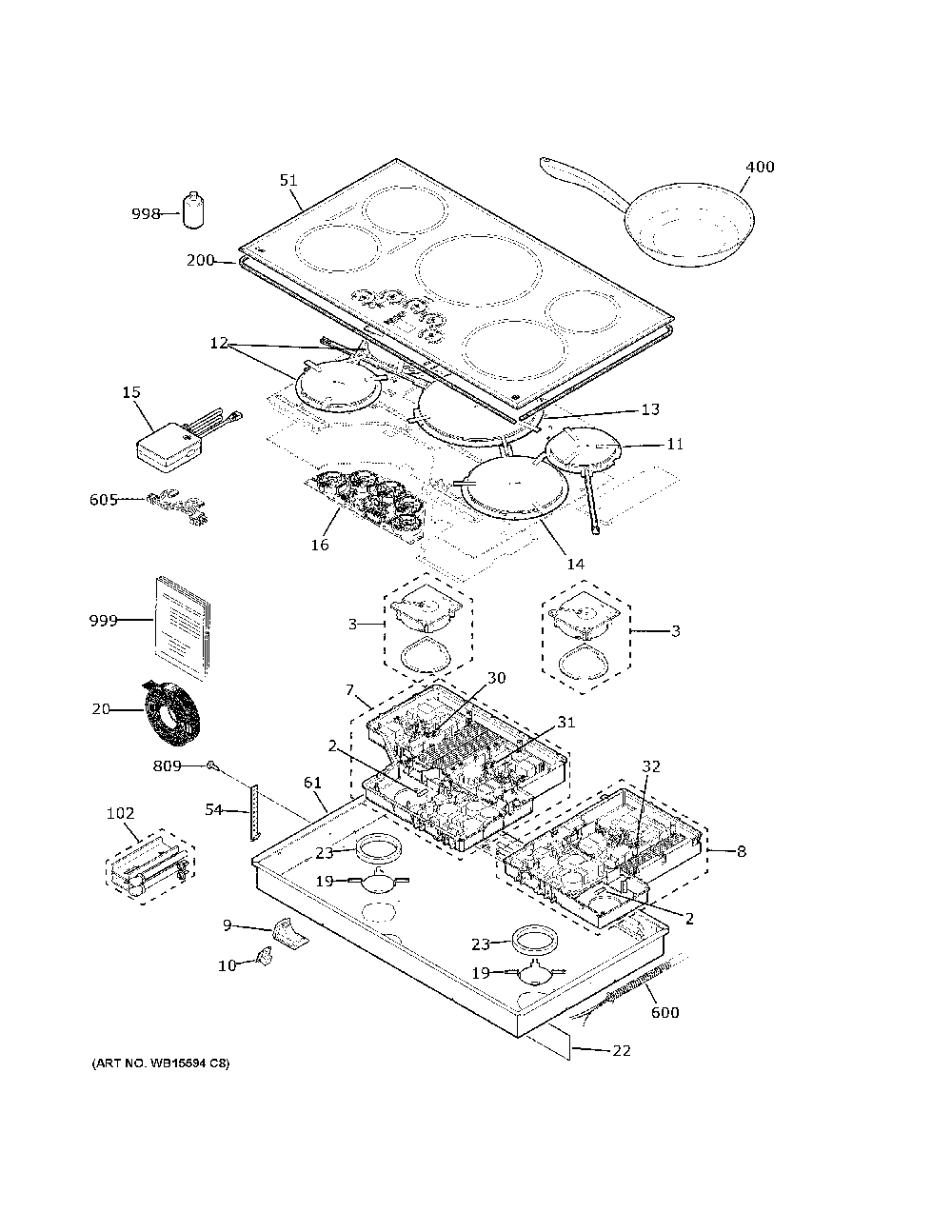 Control Panel And Cooktop Diagram and Parts List for CHP95362M6SS  General Electric Cooktop
