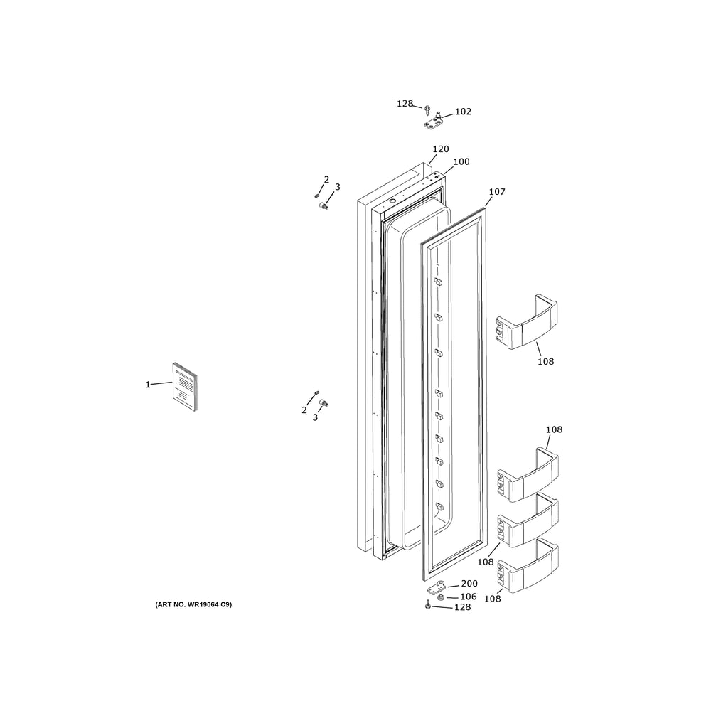 Freezer Door Diagram and Parts List for ZISS480NNMSS  General Electric Refrigerator