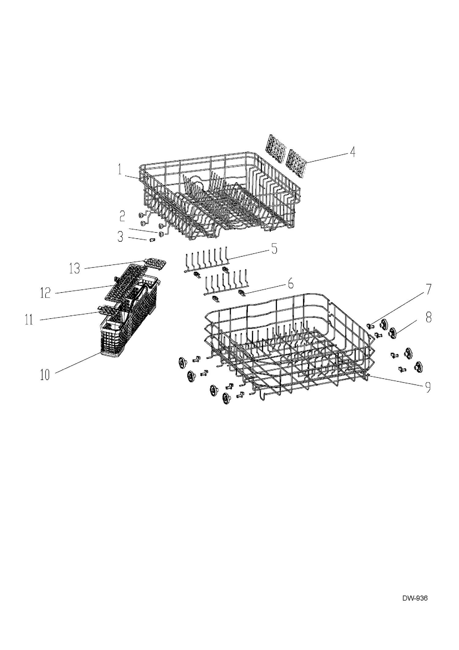 RACKS Diagram and Parts List for GDWF760V02SS  General Electric Dishwasher