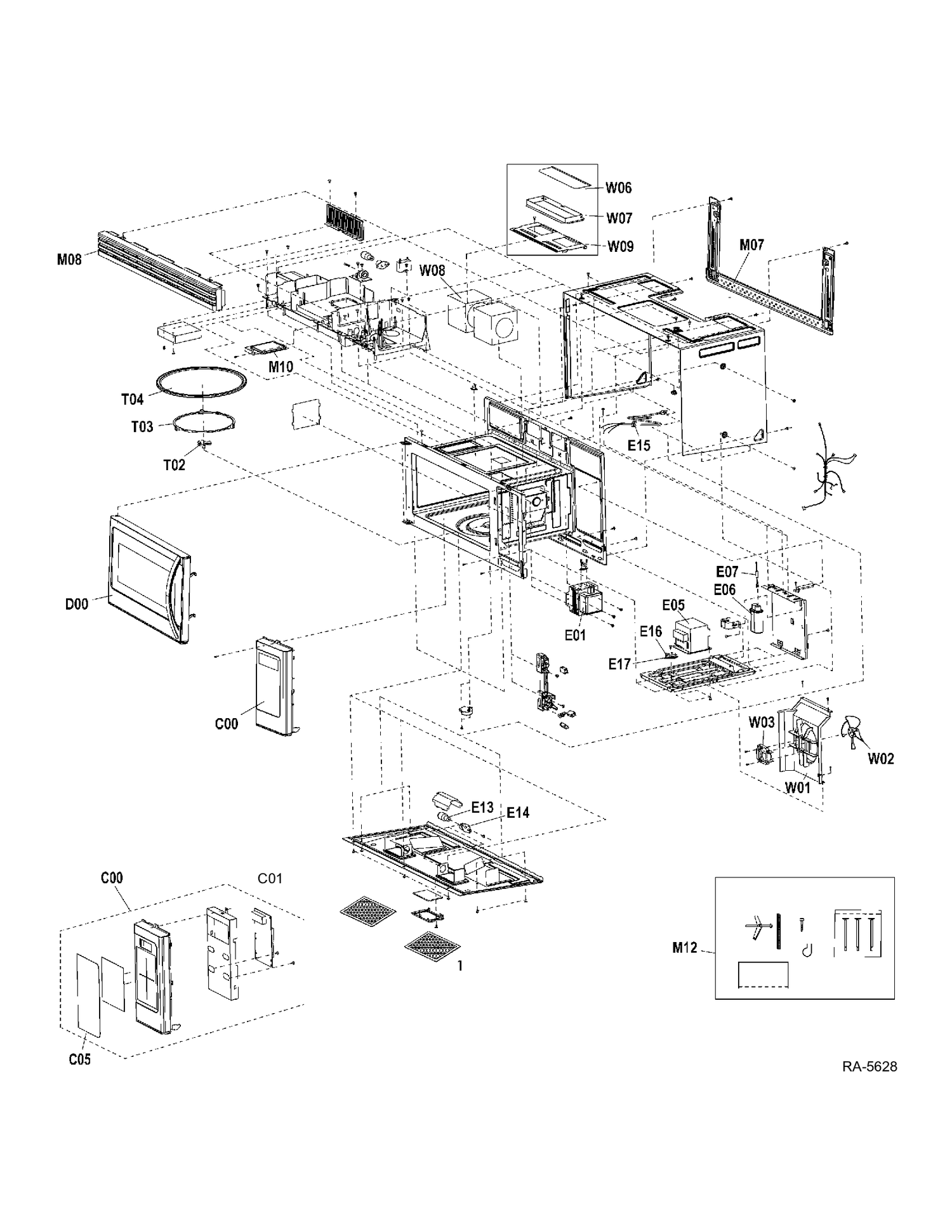MICROWAVE Diagram and Parts List for TVM1635WPC01  General Electric Microwave