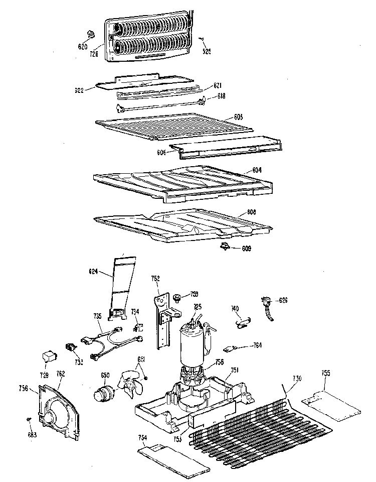 Unit Parts Diagram and Parts List for TBX21KKC  General Electric Refrigerator