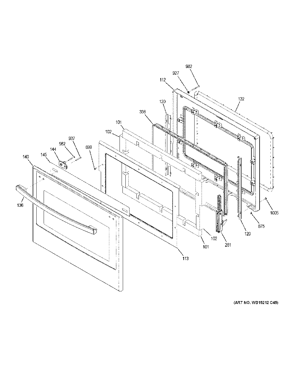 Door Diagram and Parts List for JK3800DH8WW  General Electric Microwave Oven Combo