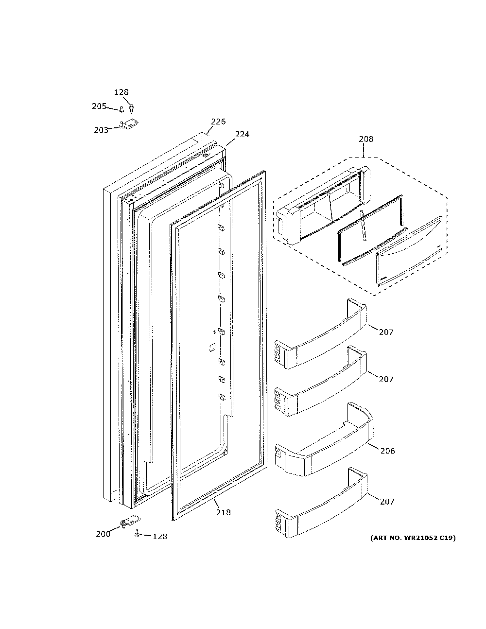 Fresh Food Door Diagram and Parts List for ZISS420NPESS  General Electric Refrigerator