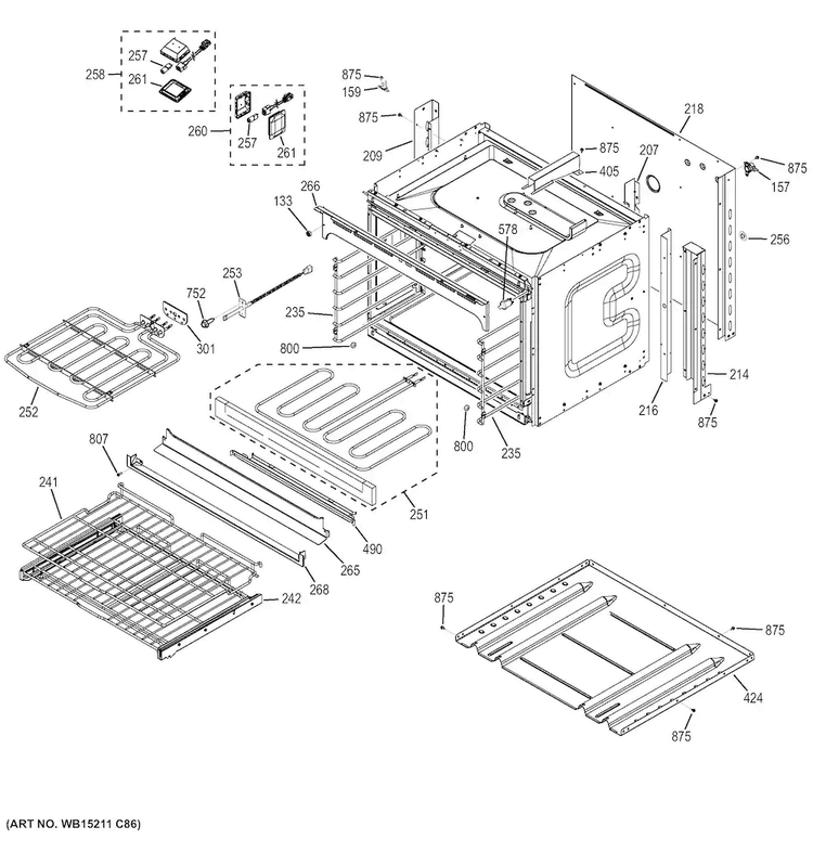 Lower Oven Diagram and Parts List for PK7500DF2WW  General Electric Wall Oven