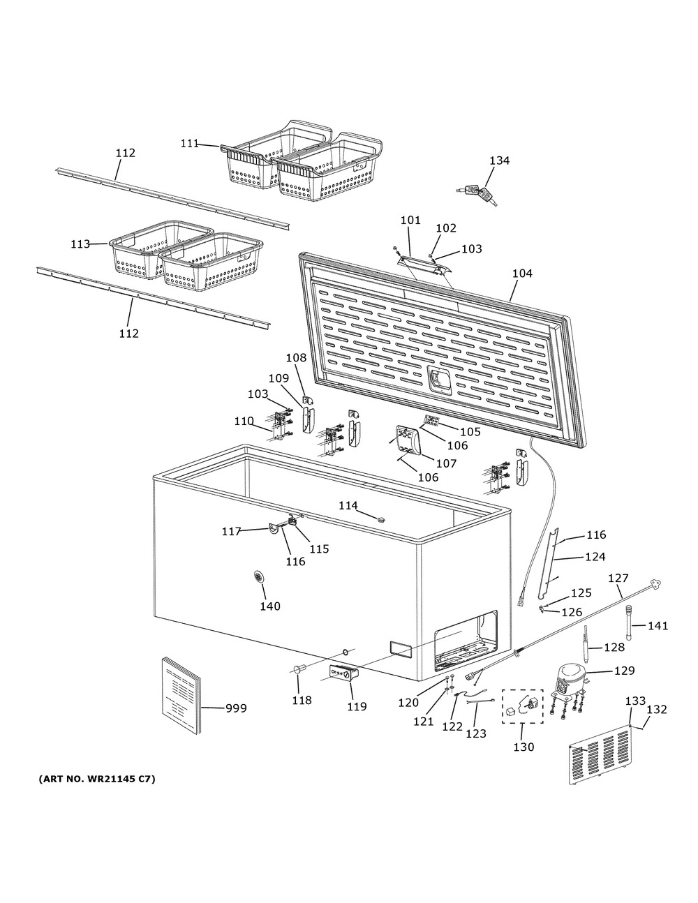 Freezer Diagram and Parts List for FCM16DLCWW  General Electric Freezer