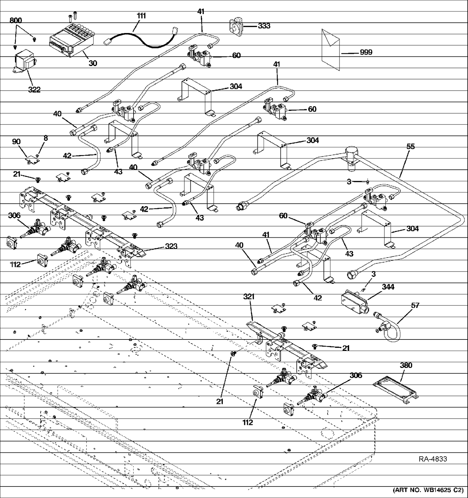 GAS & BURNER PARTS Diagram and Parts List for ZGU486NDP7SS  General Electric Range