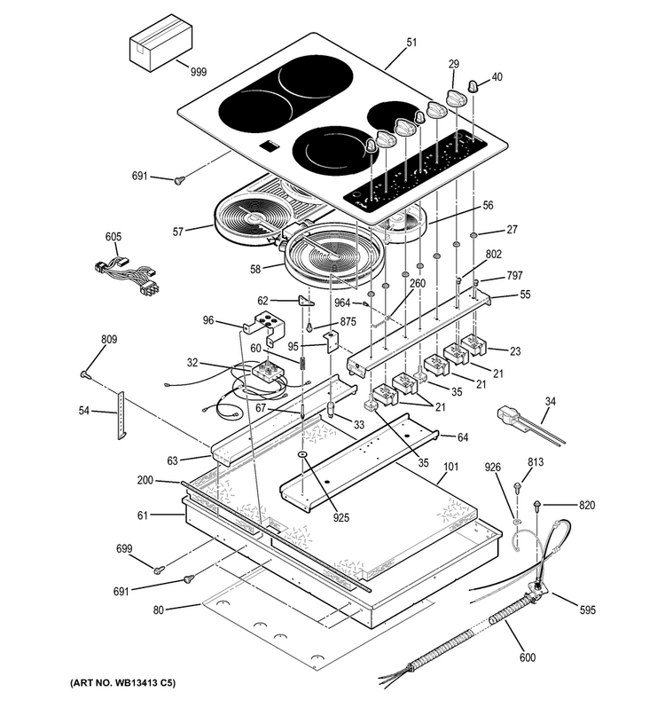 Control Panel & Cooktop Diagram and Parts List for PP932SM4SS  General Electric Cooktop