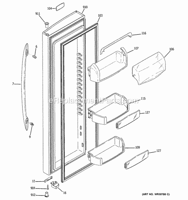 FRESH FOOD DOOR Diagram and Parts List for PSHS6PGZBESS  General Electric Refrigerator