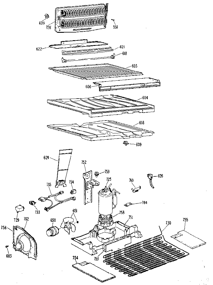 Unit Parts Diagram and Parts List for TBX21PKER  General Electric Refrigerator
