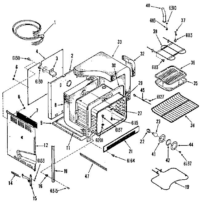 Cabinet Diagram and Parts List for JDP37G0L1  General Electric Range