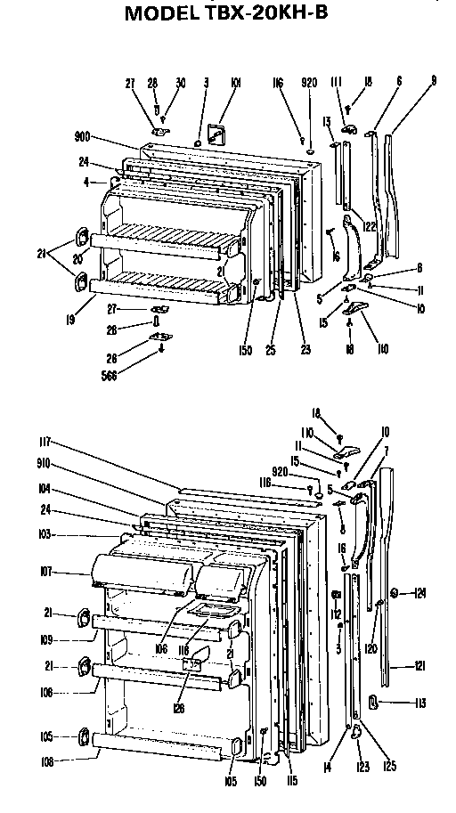 Doors Diagram and Parts List for TBX20KHB  General Electric Refrigerator