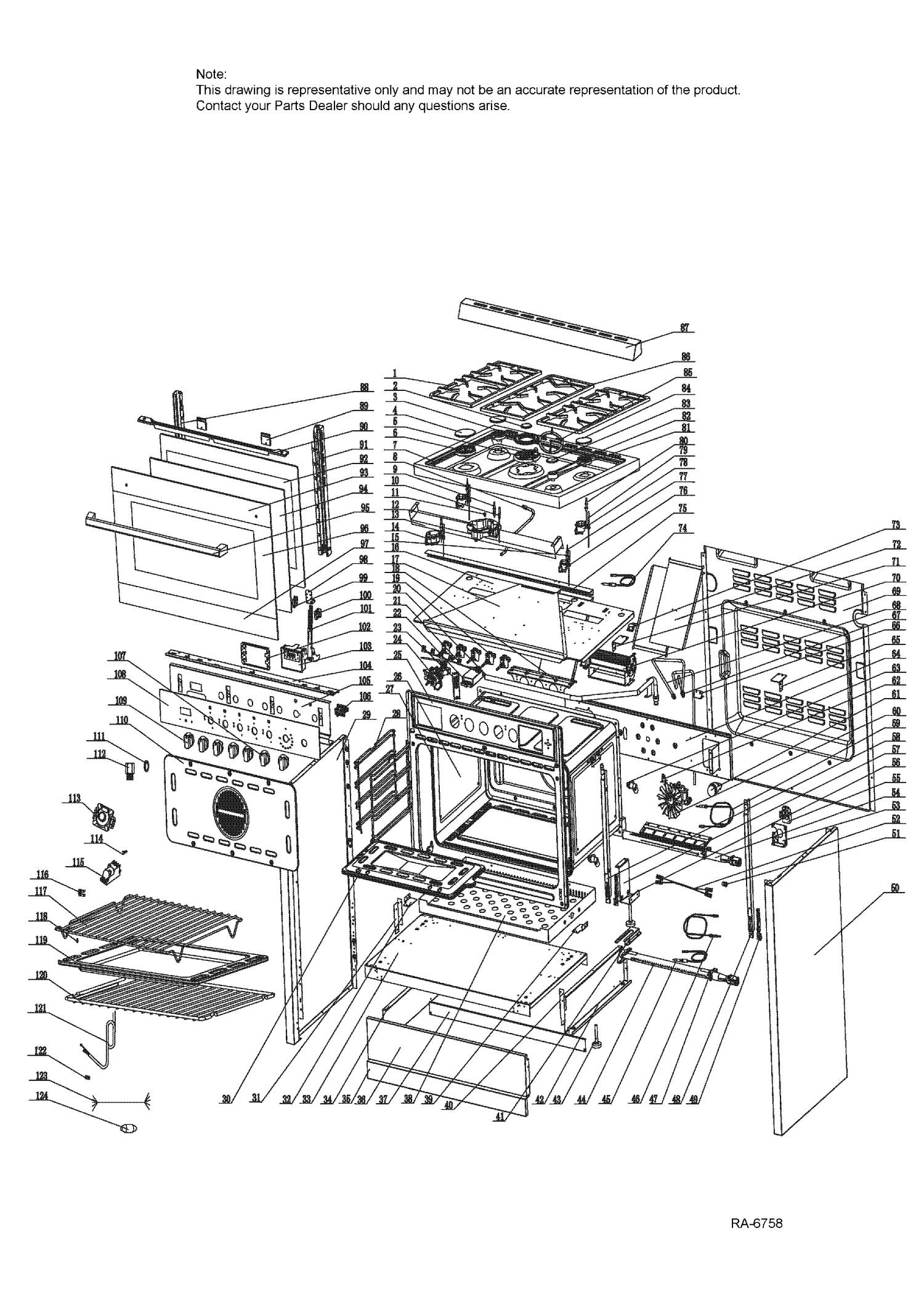 RANGE Diagram and Parts List for HCR6250AGS  General Electric Range