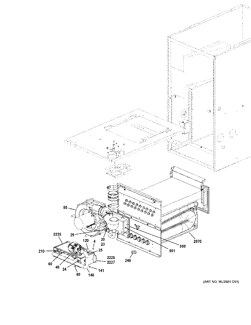 Cabinet Diagram and Parts List for NF80U045T3A52  General Electric Furnace